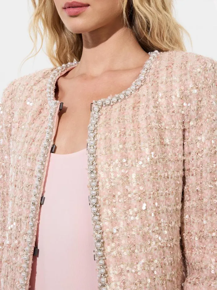 Alice Olivia KIDMAN EMBELLISHED BOXY JACKET Pearl Blush Women Jackets Coats