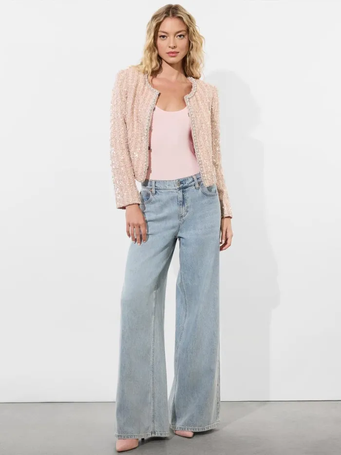 Alice Olivia KIDMAN EMBELLISHED BOXY JACKET Pearl Blush Women Jackets Coats