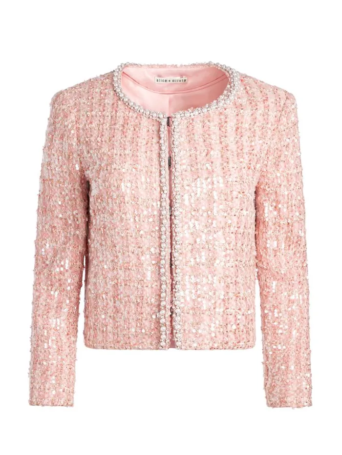 Alice Olivia KIDMAN EMBELLISHED BOXY JACKET Pearl Blush Women Jackets Coats