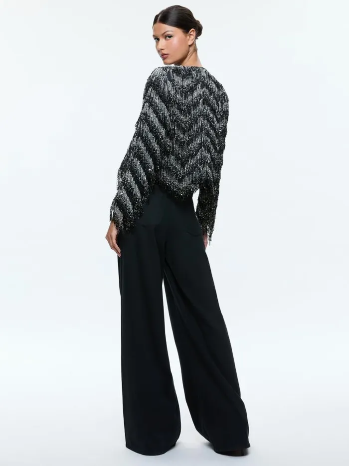 Alice Olivia KIDMAN EMBELLISHED FRINGE BOXY JACKET Blacksilver Women Jackets Coats