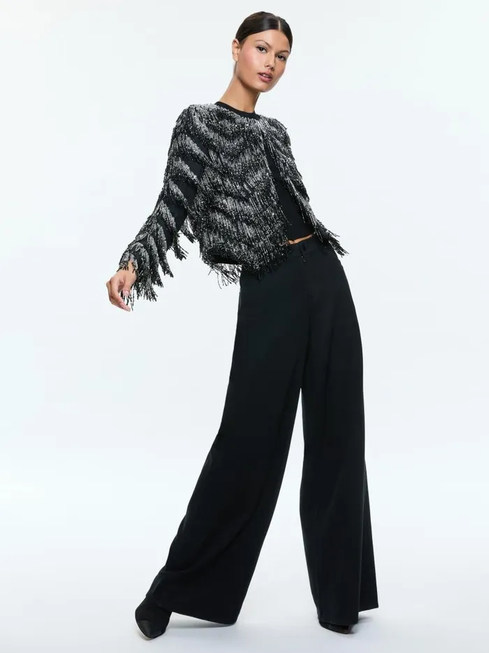 Alice Olivia KIDMAN EMBELLISHED FRINGE BOXY JACKET Blacksilver Women Jackets Coats