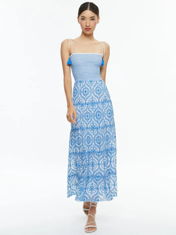 Alice Olivia MARNA TIERED MIDI TIE STRAP DRESS Off Whitefrench Blue Women Dresses