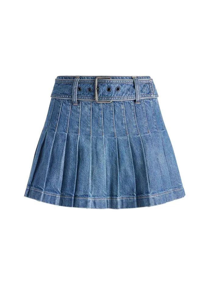 Alice Olivia MERA LOW RISE PLEATED SKIRT WITH BUCKLE Avery Blue Women Skirts