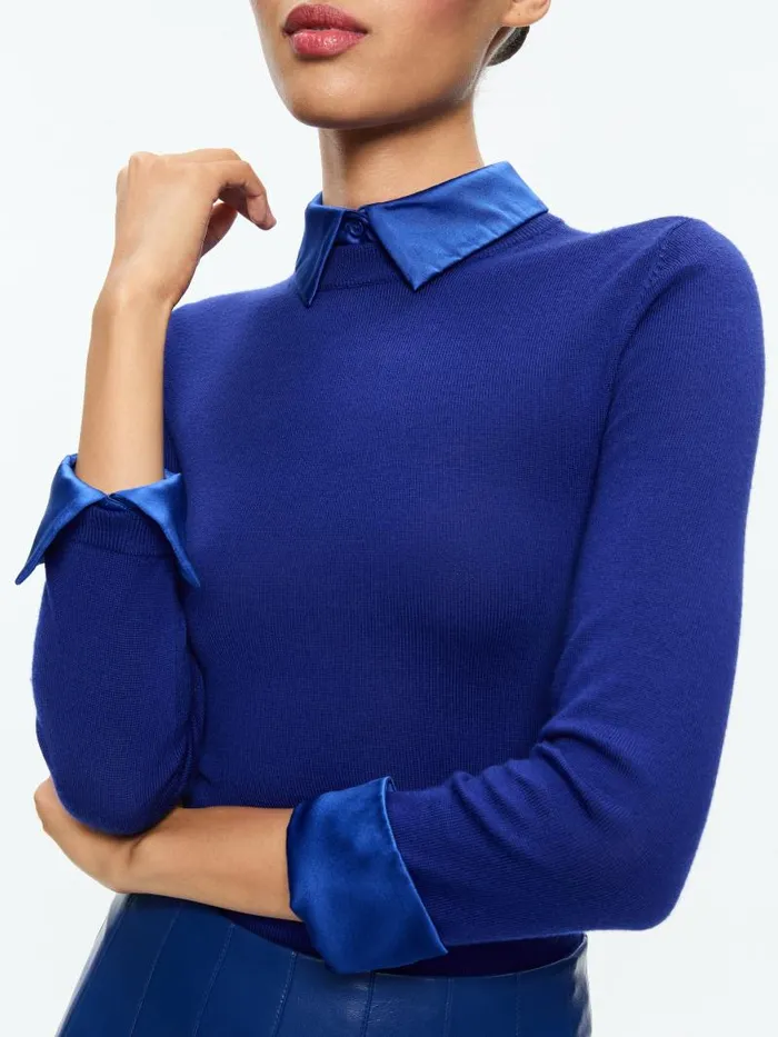 Alice Olivia PORLA COLLARED SWEATER Black Women Sweaters