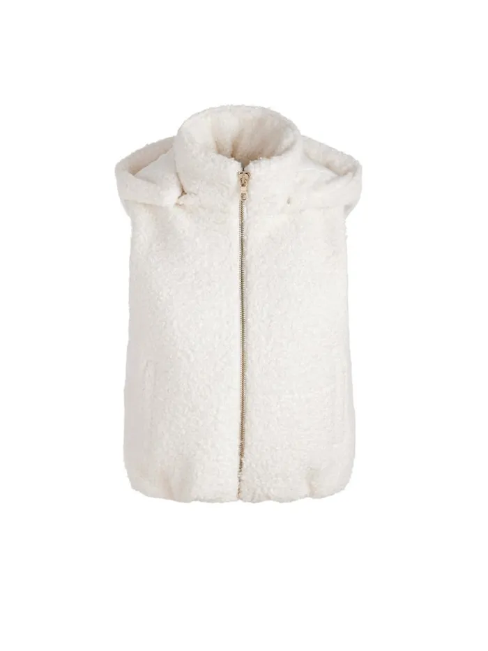 Alice Olivia ROBENA TEDDY PUFFER VEST WITH DETACHABLE HOOD Off White Women Jackets Coats