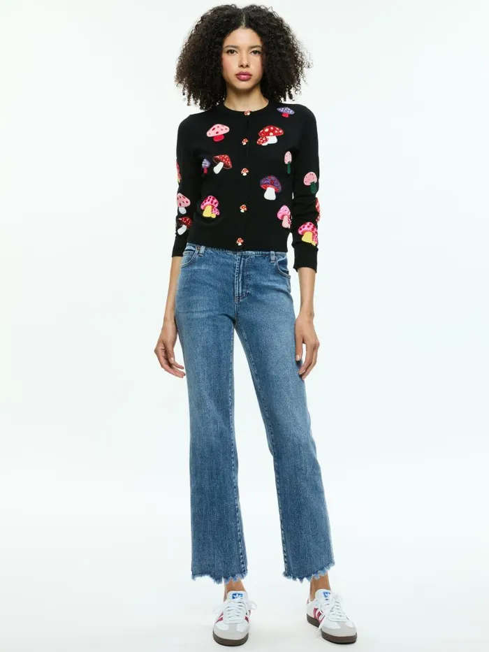 Alice Olivia RUTHY MUSHROOM CARDIGAN Black Multi Women Sweaters