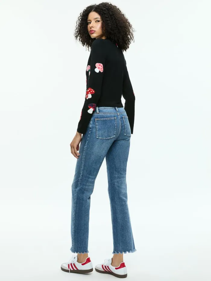 Alice Olivia RUTHY MUSHROOM CARDIGAN Black Multi Women Sweaters