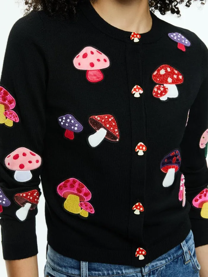 Alice Olivia RUTHY MUSHROOM CARDIGAN Black Multi Women Sweaters
