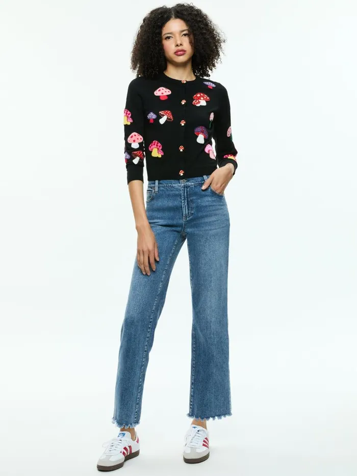 Alice Olivia RUTHY MUSHROOM CARDIGAN Black Multi Women Sweaters
