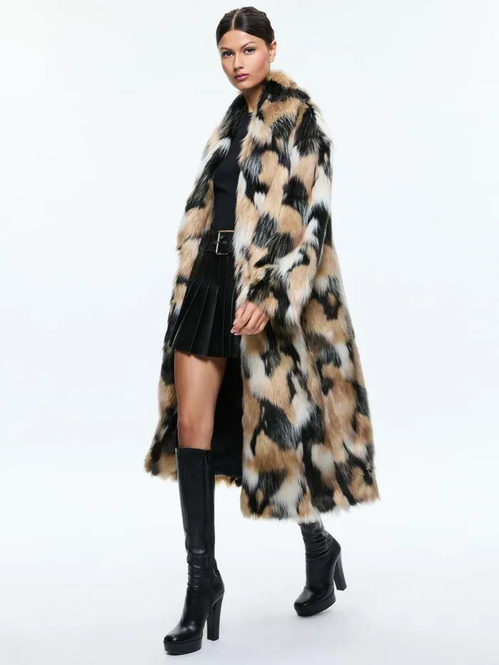 Alice Olivia YETTA DROP SHOULDER FAUX FUR MAXI COAT Blackmulti Women Jackets Coats