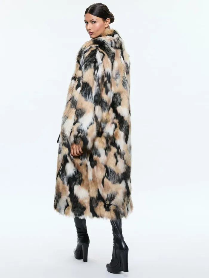 Alice Olivia YETTA DROP SHOULDER FAUX FUR MAXI COAT Blackmulti Women Jackets Coats