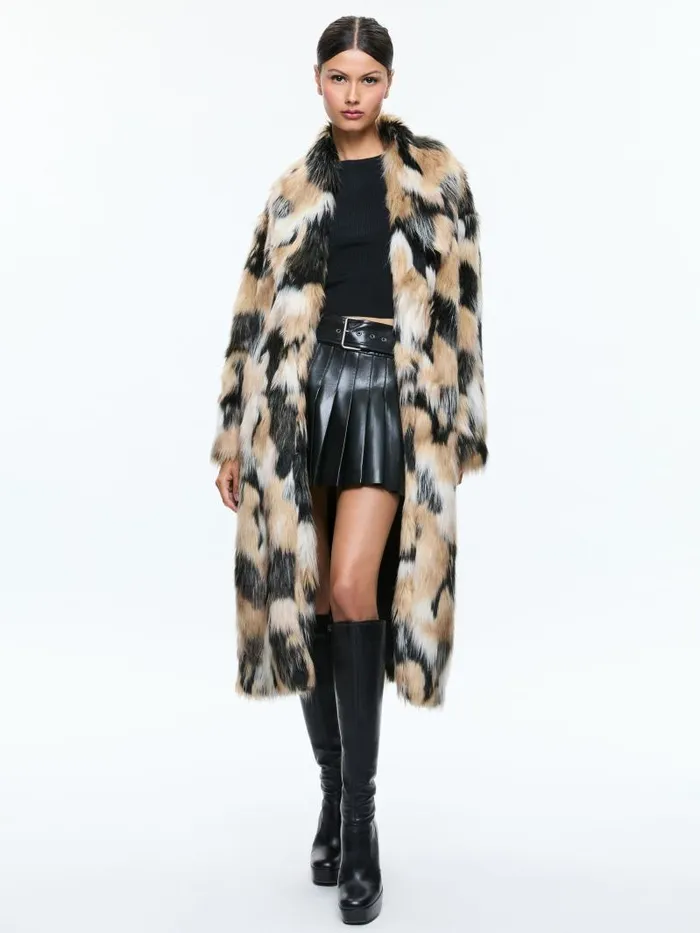 Alice Olivia YETTA DROP SHOULDER FAUX FUR MAXI COAT Blackmulti Women Jackets Coats