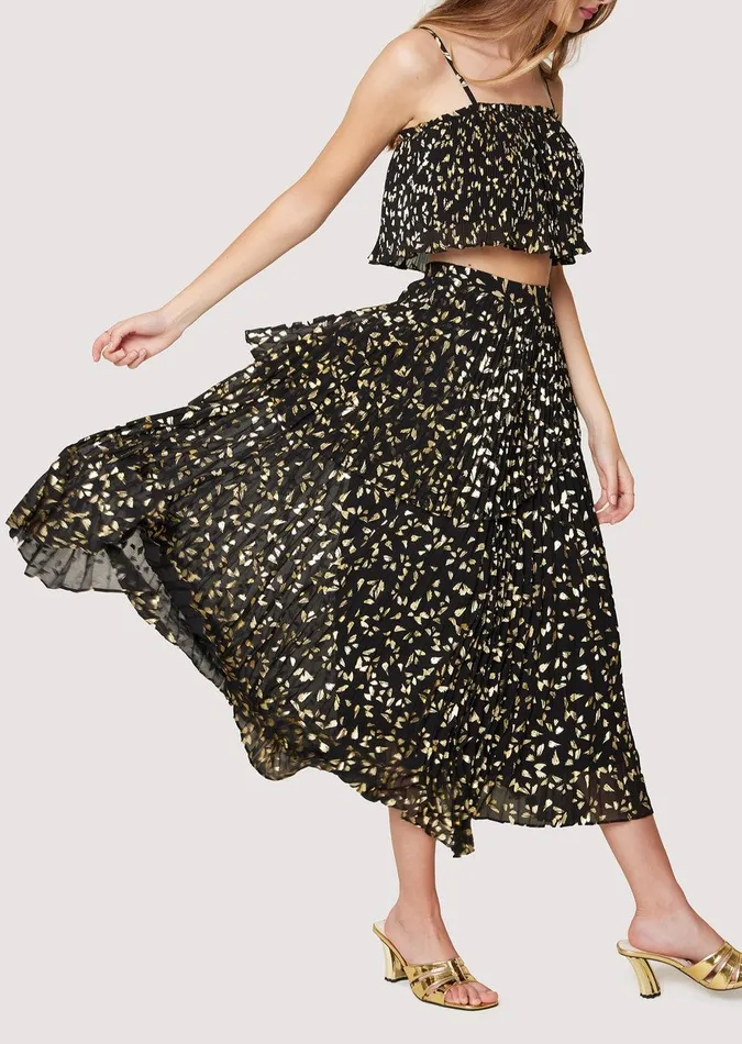 All That Glitters Midi Skirt Blackgold Women Lost Wander Skirts