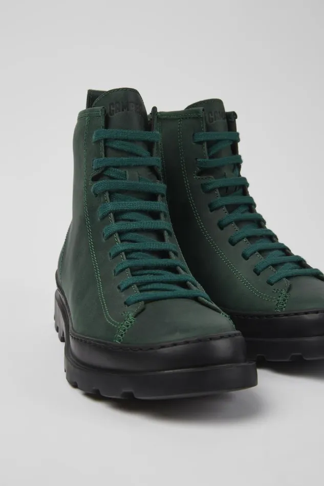 Ankle Boots Women Camper Brutus Green Nubuck Laceup Boots