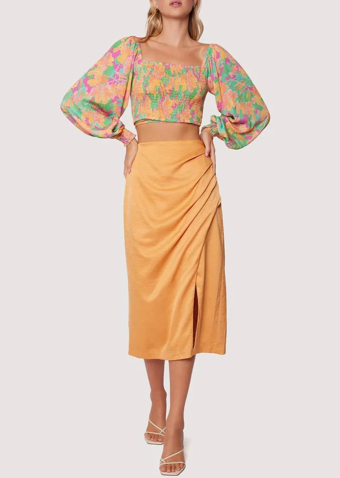 Apricot Sunset Midi Skirt Apricot Women Lost Wander Skirts