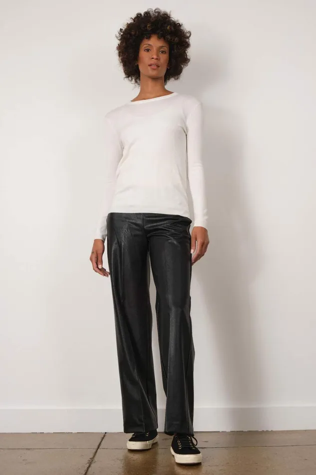 Avenue Montaigne GEORGES Pleather Black Women Pants