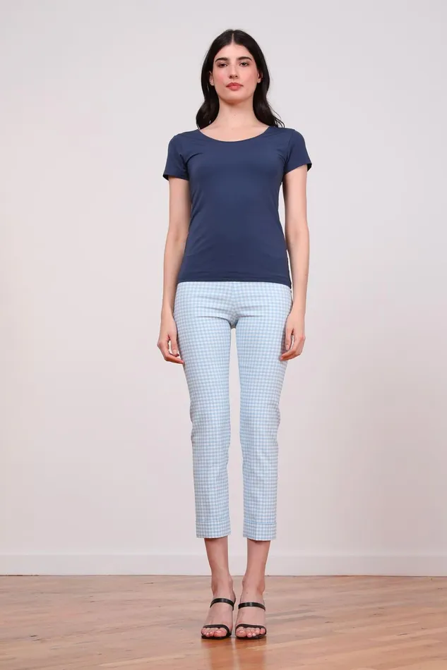 Avenue Montaigne OLIVER Check Baby Blue Women Pants