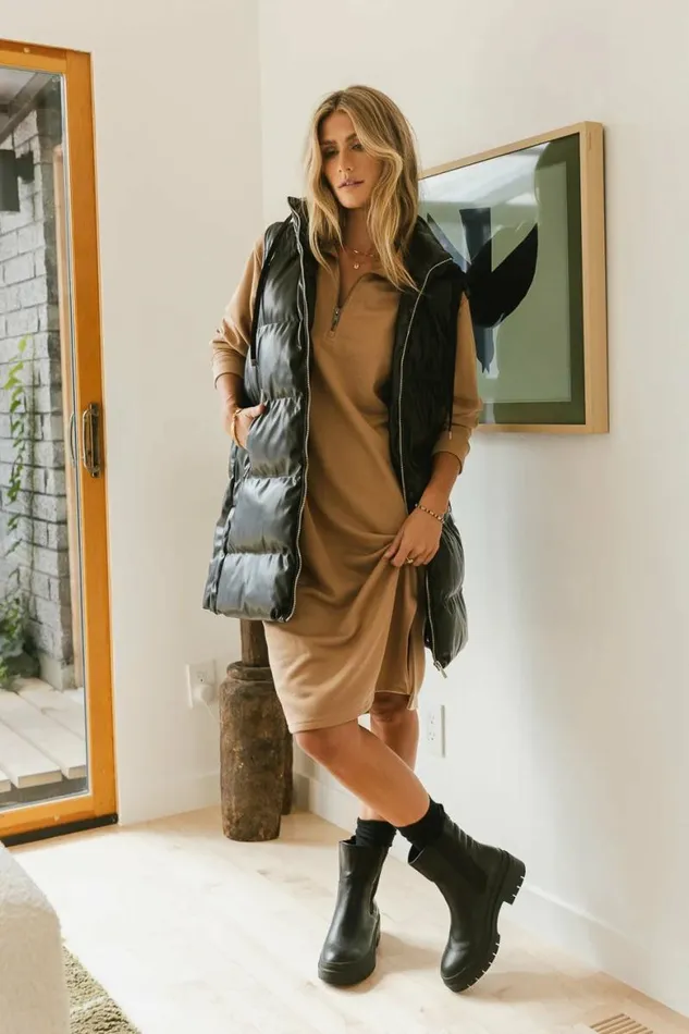 Ayden Quarter Zip Dress In Mocha Mocha Women Bohme Dresses