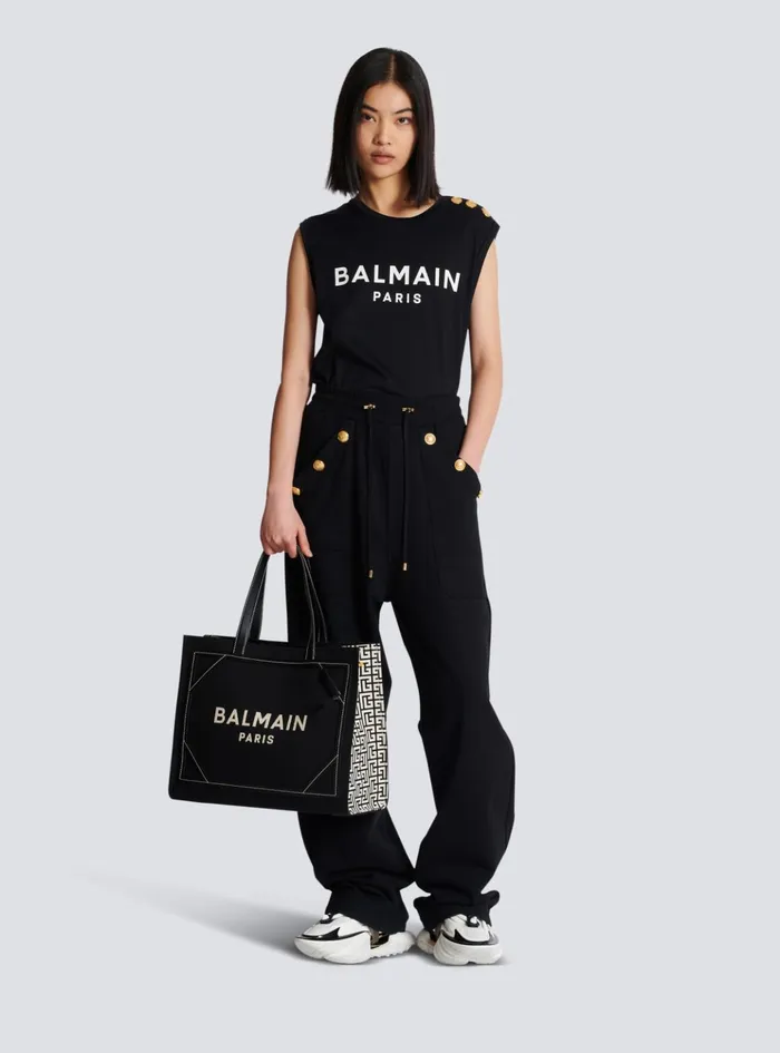 BArmy 42 Monogram Canvas And Leather Tote Bag Black Women Balmain Shoulder Bags