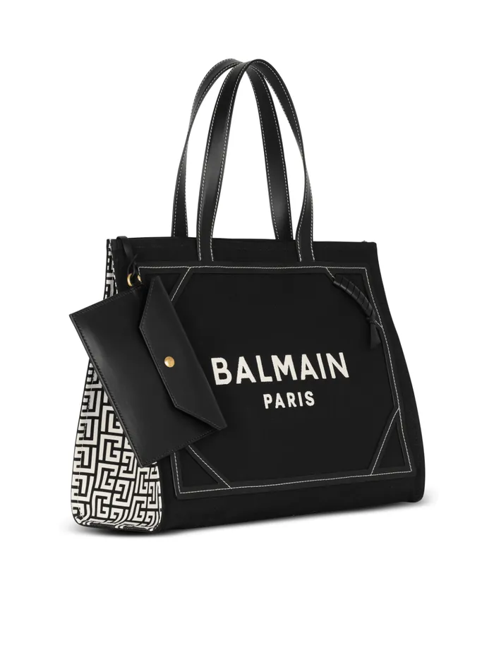 BArmy 42 Monogram Canvas And Leather Tote Bag Black Women Balmain Shoulder Bags