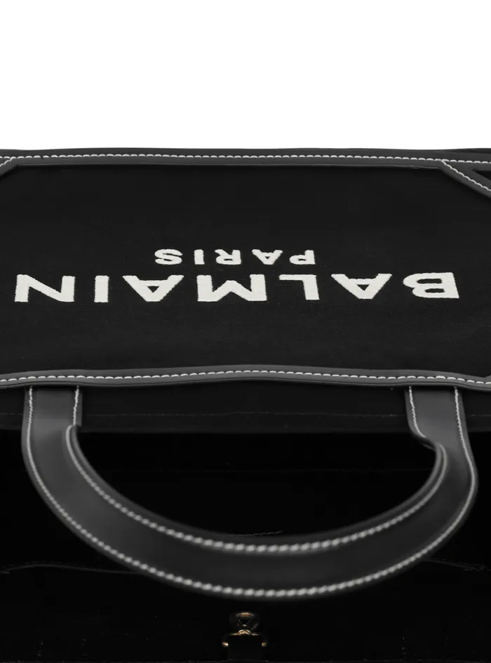 BArmy 42 Monogram Canvas And Leather Tote Bag Black Women Balmain Shoulder Bags