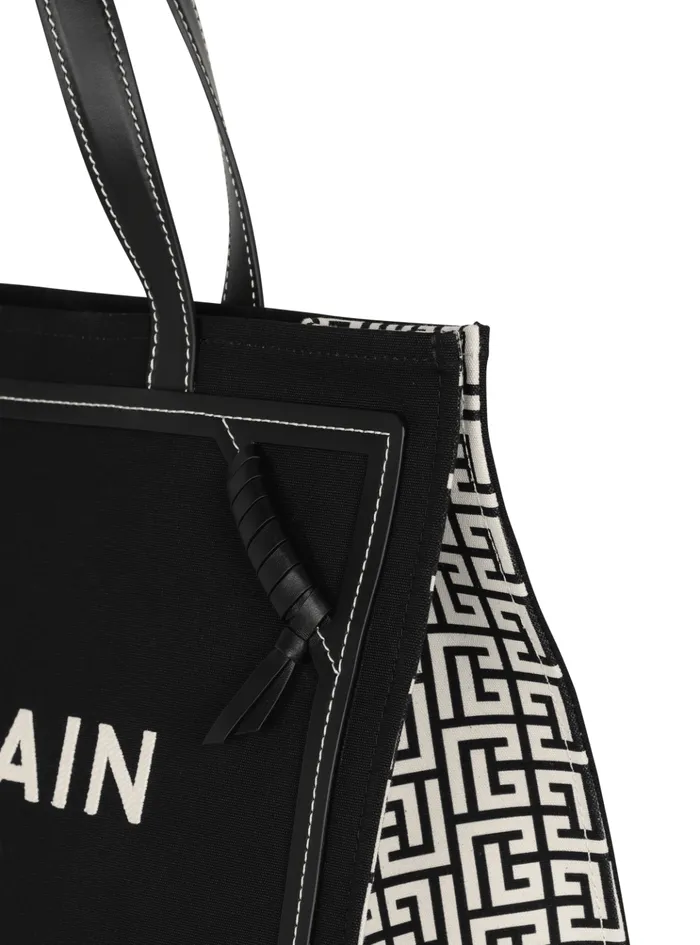 BArmy 42 Monogram Canvas And Leather Tote Bag Black Women Balmain Shoulder Bags