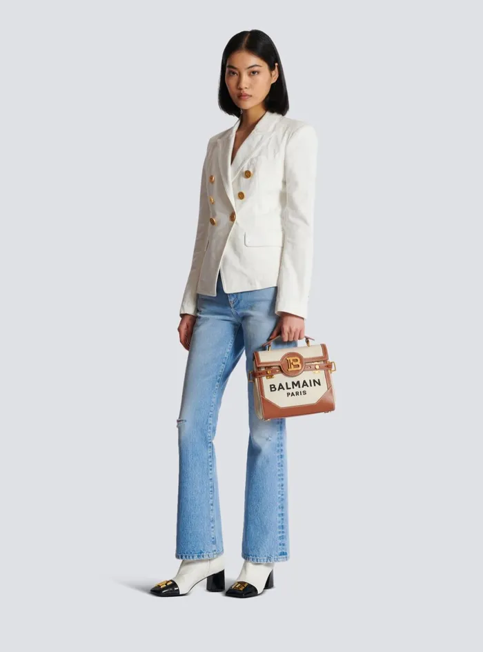 BBuzz 23 Bag In Canvas And Leather Beige Women Balmain Handbags