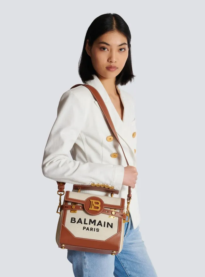 BBuzz 23 Bag In Canvas And Leather Beige Women Balmain Handbags