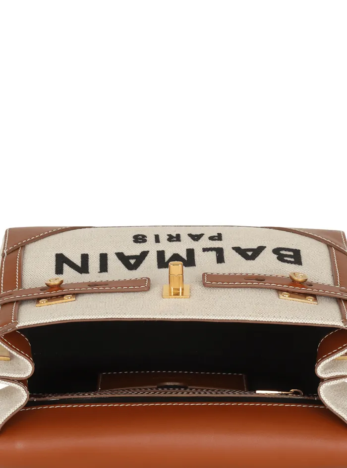 BBuzz 23 Bag In Canvas And Leather Beige Women Balmain Handbags