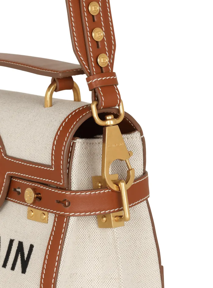 BBuzz 23 Bag In Canvas And Leather Beige Women Balmain Handbags