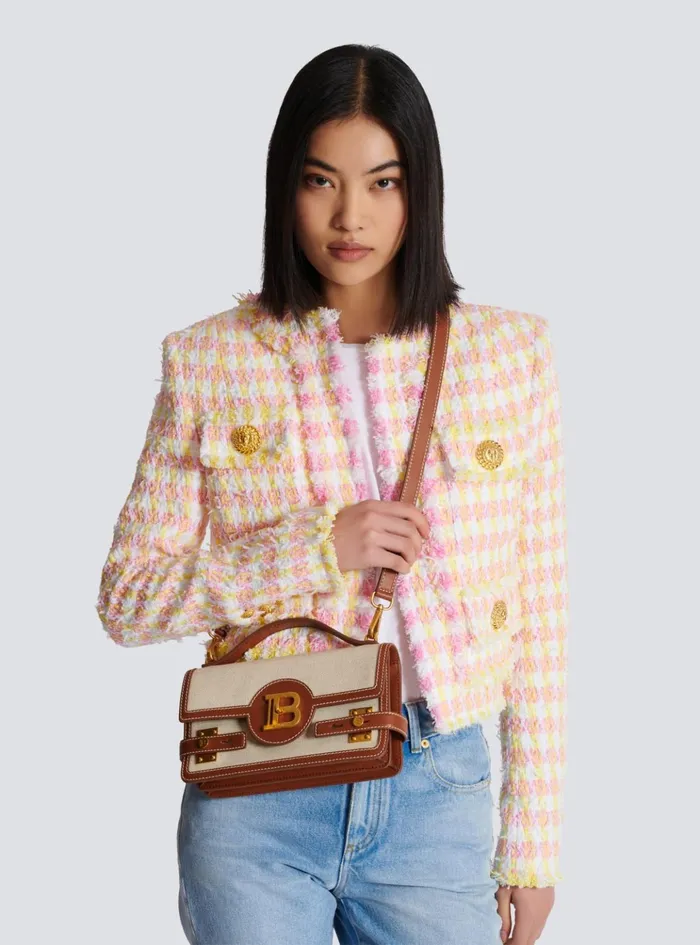 BBuzz 24 Canvas And Leather Bag Beige Women Balmain Handbags