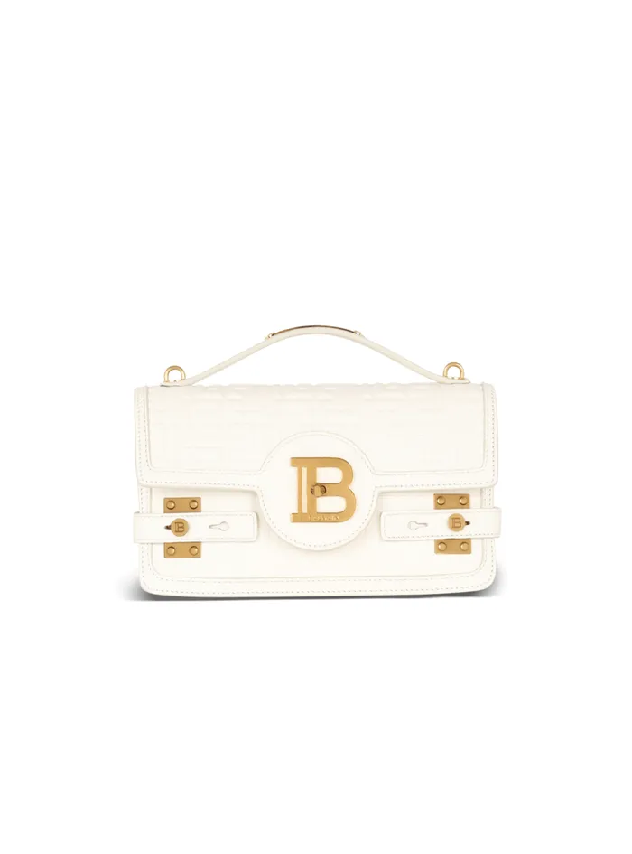 BBuzz 24 Monogrammed Grained Leather Bag Beige Women Balmain Handbags