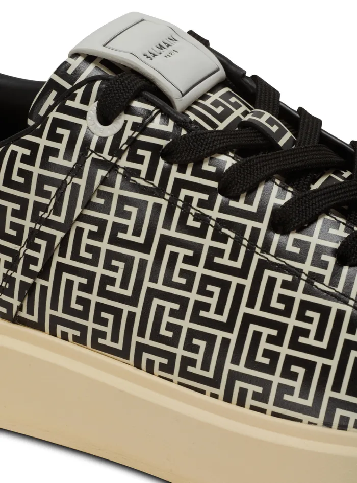 BCourt Flip Sneakers In Monogrammed Calfskin Black Men Balmain Sneakers