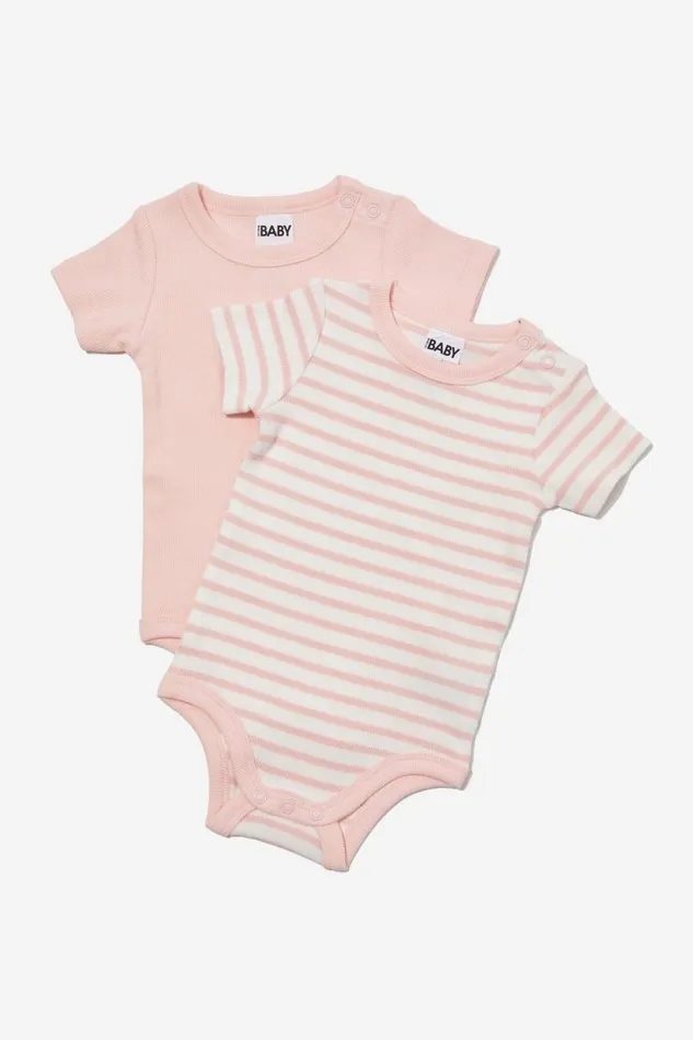 Baby Rompers and All In Ones Cotton On 2 Pack Essentials Short Sleeve Bubbysuit Pinky