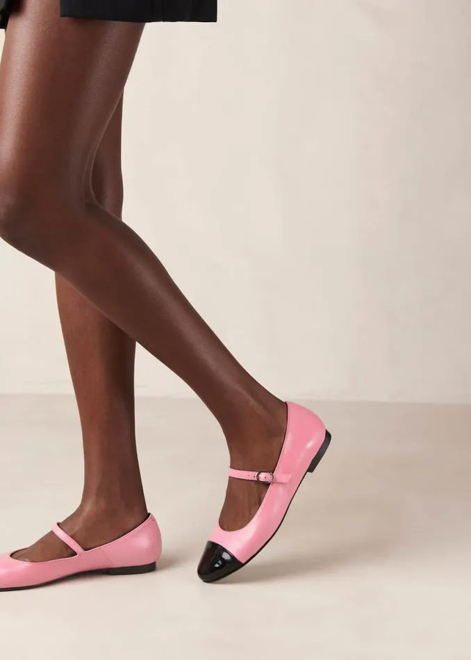 Ballet Flats Women ALOHAS Musa Bicolor Black Pink Leather Ballet Flats