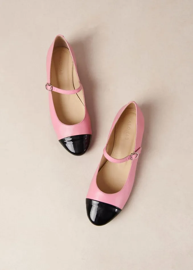 Ballet Flats Women ALOHAS Musa Bicolor Black Pink Leather Ballet Flats