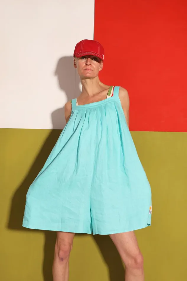 Basic Linen Romper Aqua WomensShop LF Markey One Pieces