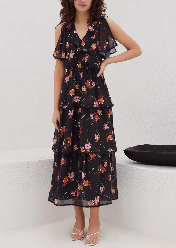 Beachy Oasis Maxi Dress Blackmultifloral Women Lost Wander Dresses