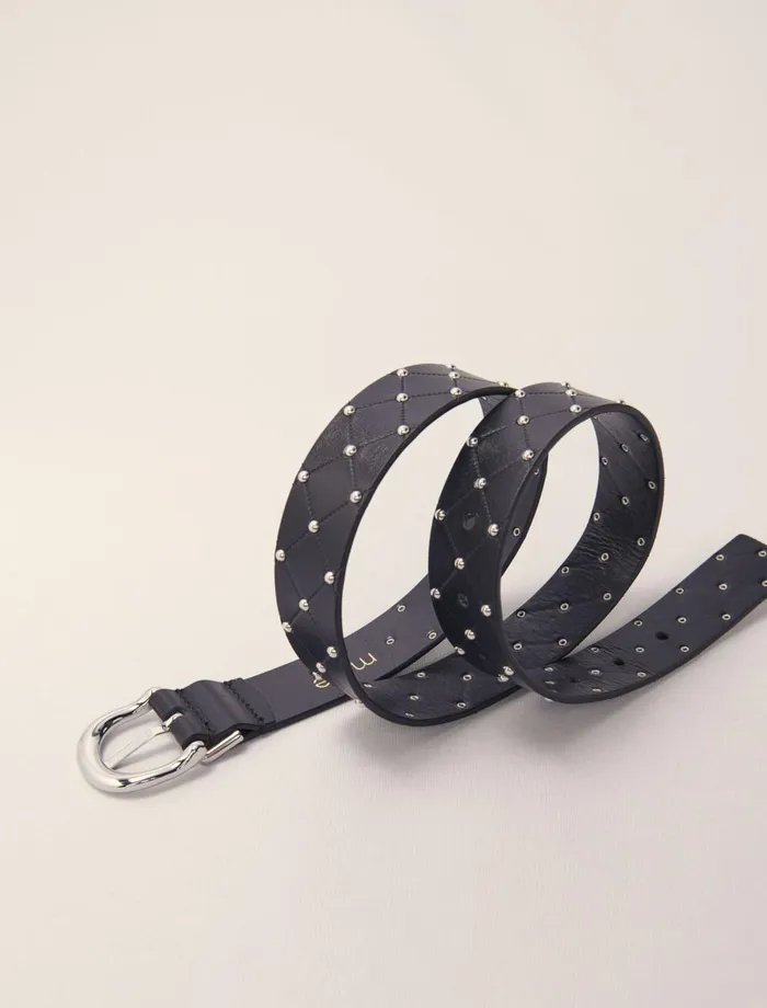 Belts Women Maje Quilted Leather Belt Black
