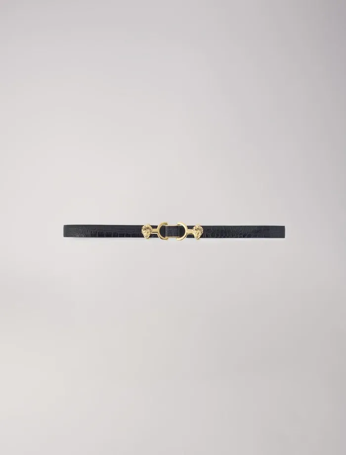 Belts Women Maje Thin Leather Belt With Lion Bit Black