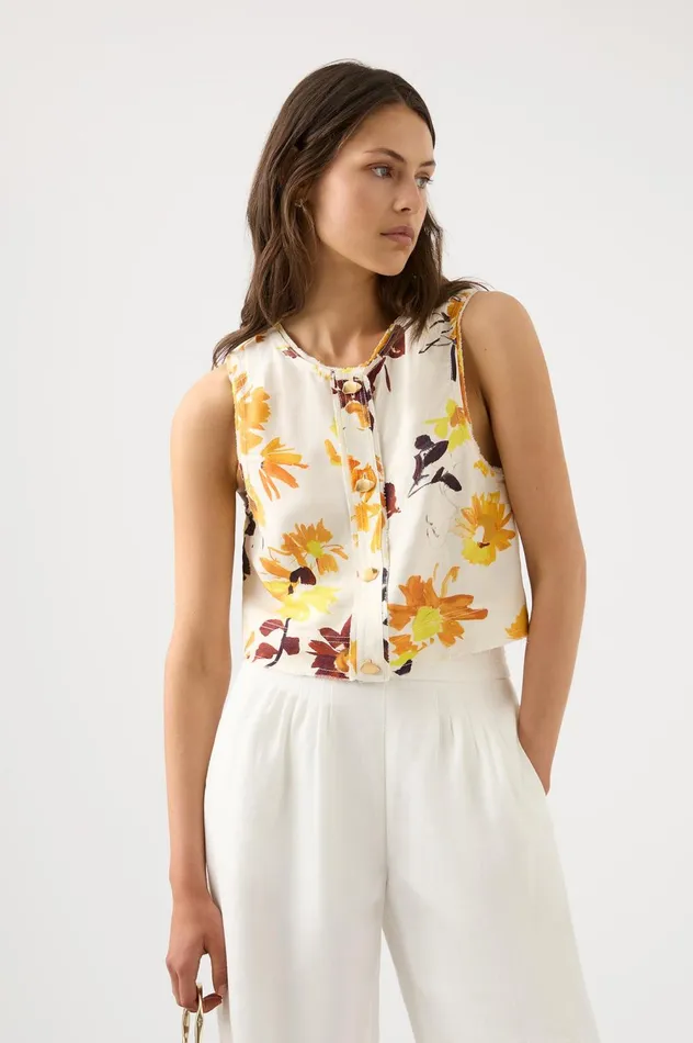 Bessie Floral Shell Top Pressed Sunflowers Women Aje Tops