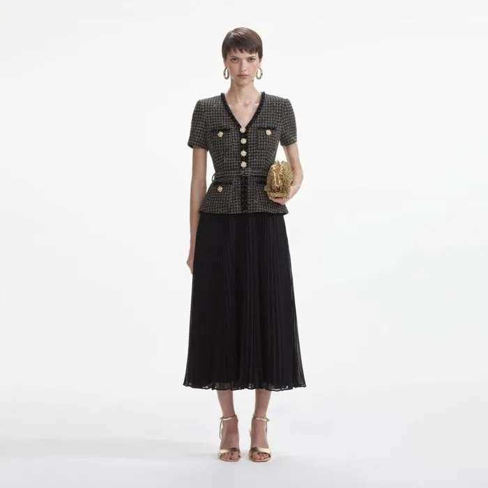Black Boucle Chiffon Midi Dress Women Self Portrait Dresses