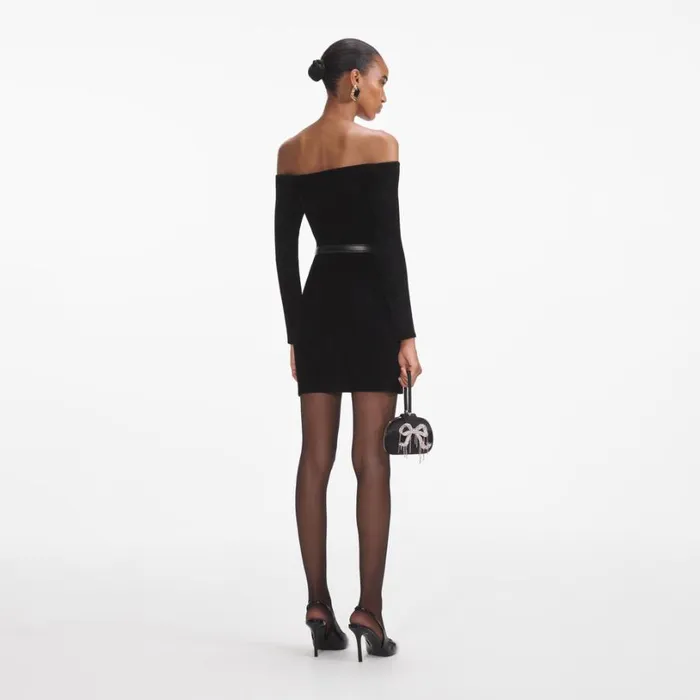 Black Chenille Knit Mini Dress Women Self Portrait Dresses Black Chenille Knit Mini Dress Women Self Portrait Dresses
