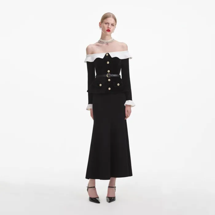 Black Chenille Knit Off Shoulder Midi Dress Women Self Portrait Dresses