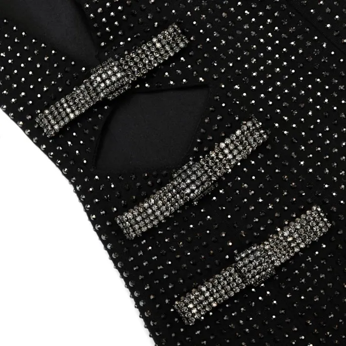 Black Rhinestone Crepe Mini Dress Women Self Portrait Dresses