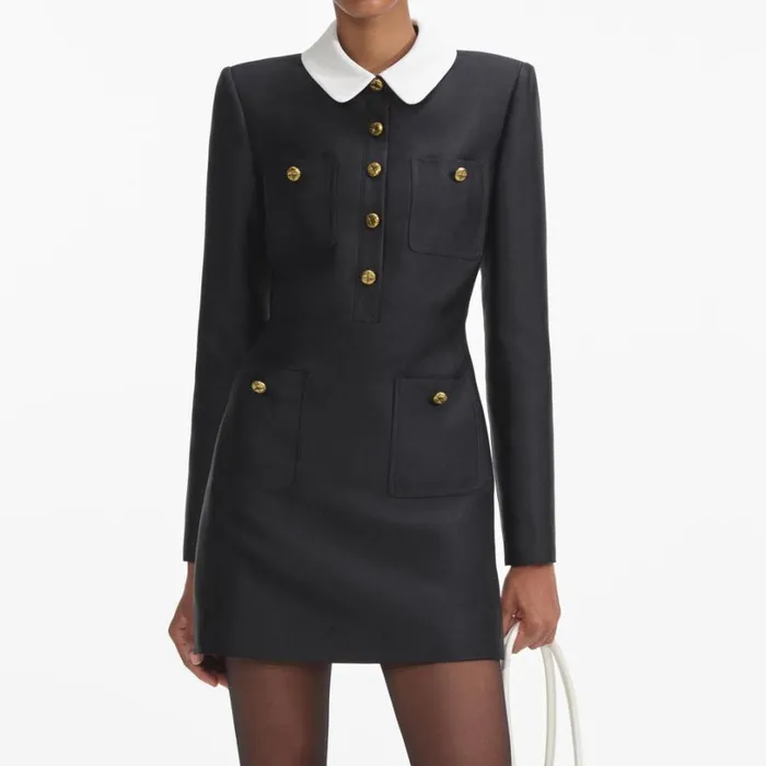 Black Taffeta Contrast Collar Mini Dress Women Self Portrait Dresses