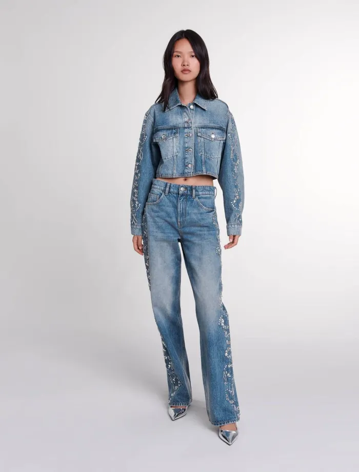 Blazers and Jackets Women Maje Embroidered Denim Jacket Blue