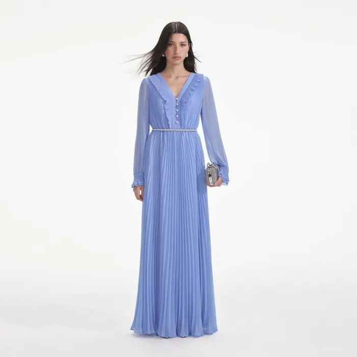 Blue Chiffon Maxi Dress Women Self Portrait Dresses
