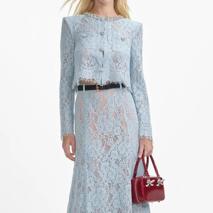 Blue Lace Embellished Top Women Self Portrait Tops Blue Lace Embellished Top Women Self Portrait Tops