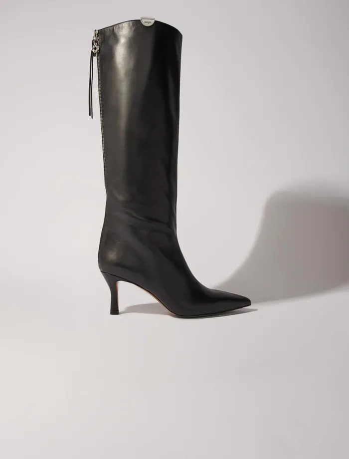 Booties and Boots Women Maje PointedToe Leather Boots Black